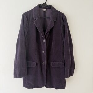 J Jill Womens Corduroy Chore Coat Size L Purple Button Up Jacket 100% Cotton